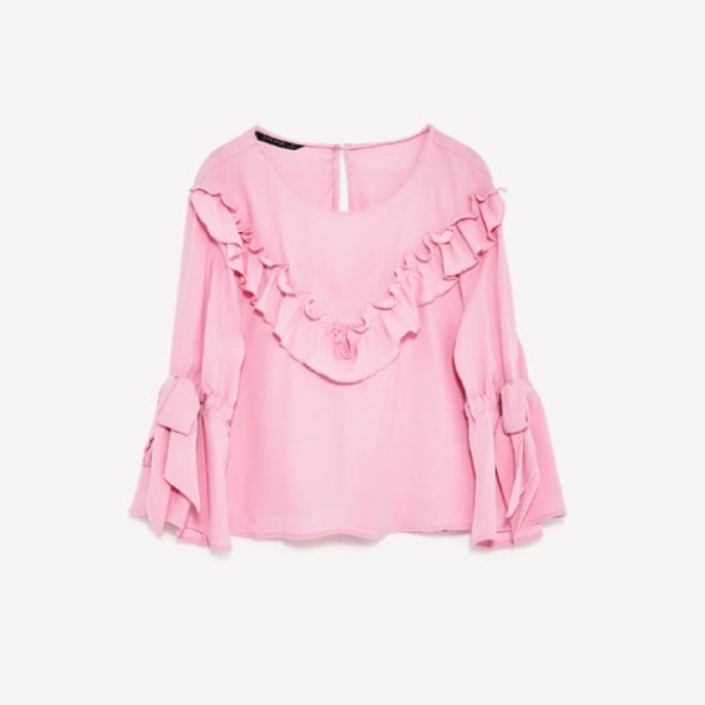 ZARA frilly top blouse shirt pink ruffle
